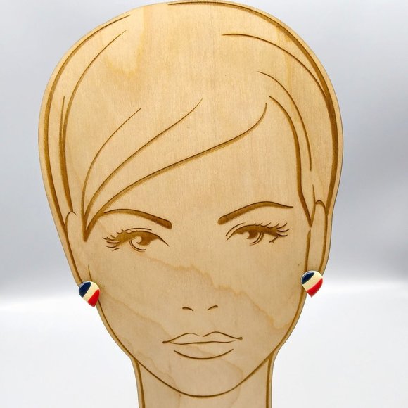 Patriotic Enamel Teardrop Earrings, Striped Studs in Red White and Blue - Picture 3 of 4